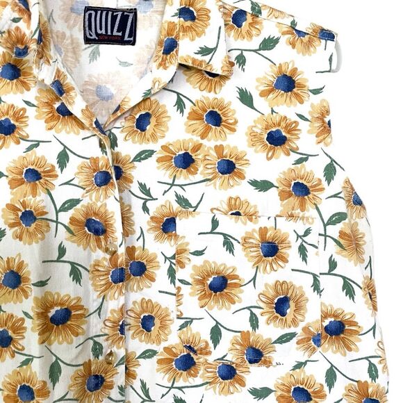 Quiz Z 90s Sunflower Sleeveless Button Down Vintage Top Size Large - Picture 3 of 5